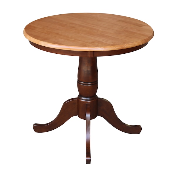 International Concepts Round 30 in Round Top Pedestal Table, 28.9 inH, Cinnamon/Espresso, 30 in W, 30 in L, 28.9 in H - K58-30RT