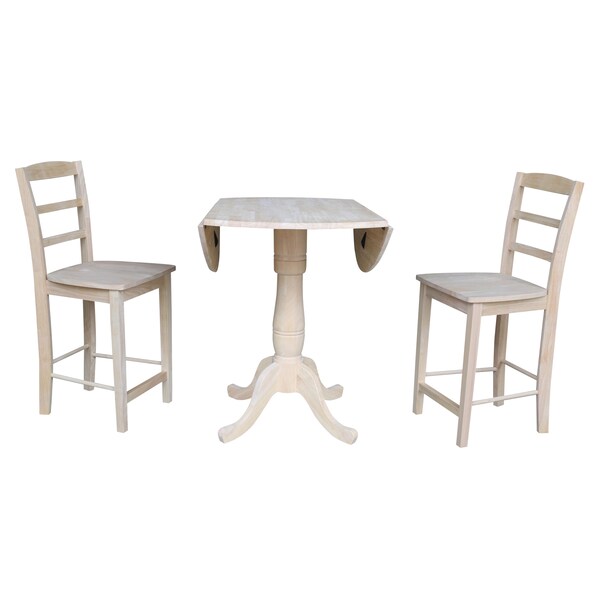 International Concepts Round 42 in Rd Ped Gathering Ht Table, 2 Stools, Unfinished, Ready to Finish, 42 in W, 42 in L, Wood - K-42DPT-S402-2