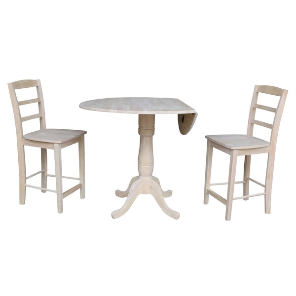 International Concepts Round 42 in Rd Ped Gathering Ht Table, 2 Stools, Unfinished, Ready to Finish, 42 in W, 42 in L, Wood - K-42DPT-S402-2