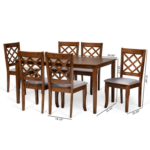 Baxton Studio Verner Modern and Contemporary Grey Fabric and Walnut Brown Finished Wood 7-Piece Dining Set - 174-10541-10520-ZORO