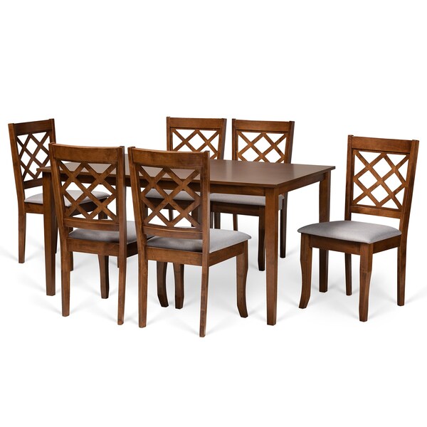 Baxton Studio Verner Modern and Contemporary Grey Fabric and Walnut Brown Finished Wood 7-Piece Dining Set - 174-10541-10520-ZORO