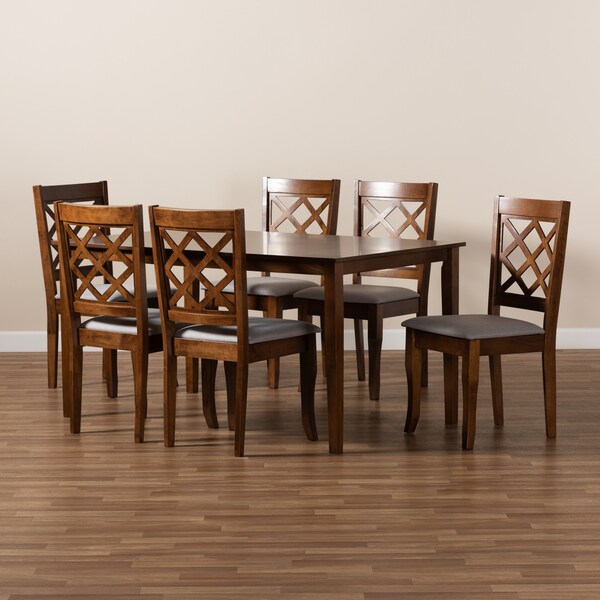 Baxton Studio Verner Modern and Contemporary Grey Fabric and Walnut Brown Finished Wood 7-Piece Dining Set - 174-10541-10520-ZORO