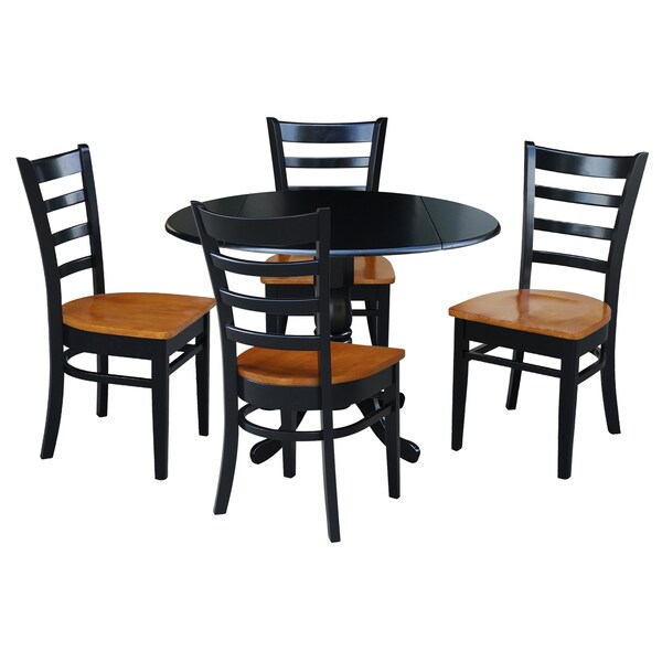 International Concepts 42 in Dual Drop Leaf Dining Table with 4 Ladder Back Dining Chairs - 5 Piece Dining Set - K46-42DP-C57-617-4