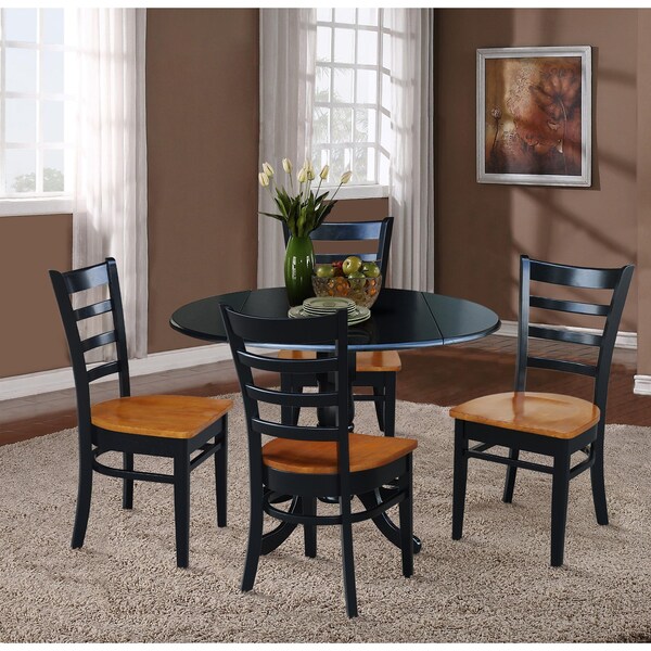 International Concepts 42 in Dual Drop Leaf Dining Table with 4 Ladder Back Dining Chairs - 5 Piece Dining Set - K46-42DP-C57-617-4
