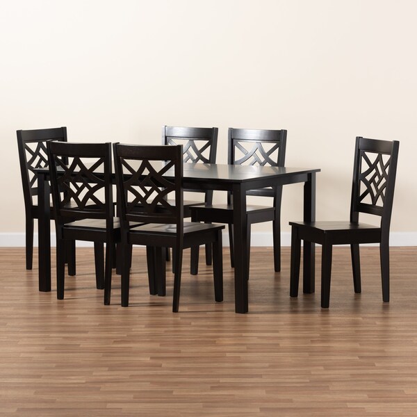 Baxton Studio Nicolette Modern and Contemporary Dark Brown Finished Wood 7-Piece Dining Set - 179-11385-10519-ZORO
