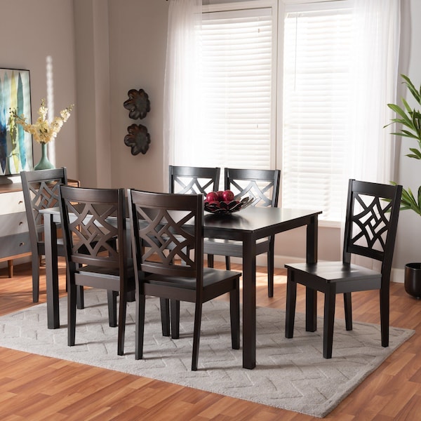 Baxton Studio Nicolette Modern and Contemporary Dark Brown Finished Wood 7-Piece Dining Set - 179-11385-10519-ZORO