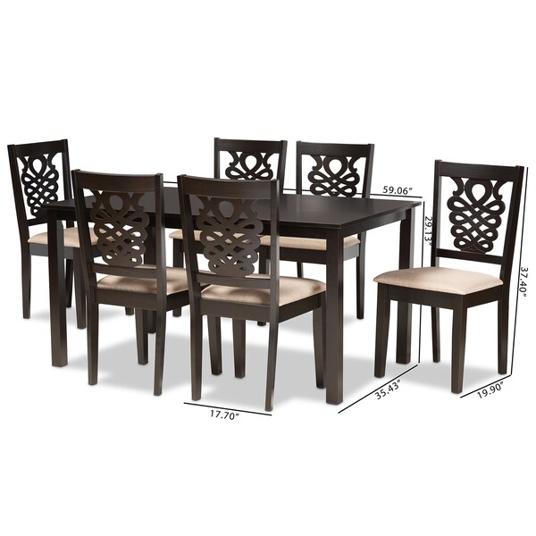 Baxton Studio Gervais Modern and Contemporary Sand Fabric and Dark Brown Finished Wood 7-Piece Dining Set - 176-11382-10519-ZORO