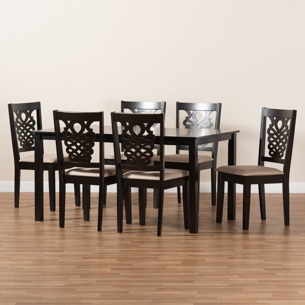 Baxton Studio Gervais Modern and Contemporary Sand Fabric and Dark Brown Finished Wood 7-Piece Dining Set - 176-11382-10519-ZORO