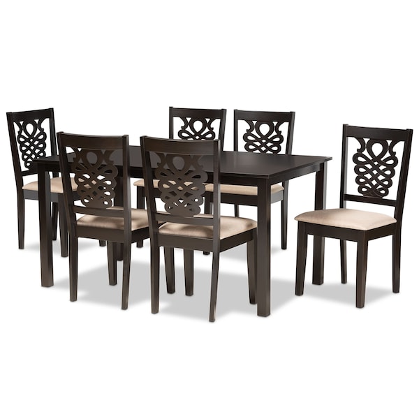 Baxton Studio Gervais Modern and Contemporary Sand Fabric and Dark Brown Finished Wood 7-Piece Dining Set - 176-11382-10519-ZORO