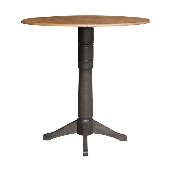 International Concepts Round Round 42 in. Top Dual Drop Leaf Bar Height Pedestal Dining Table in Hickory/Washed Coal, Wood - K45-42DPT-27B-6B-2
