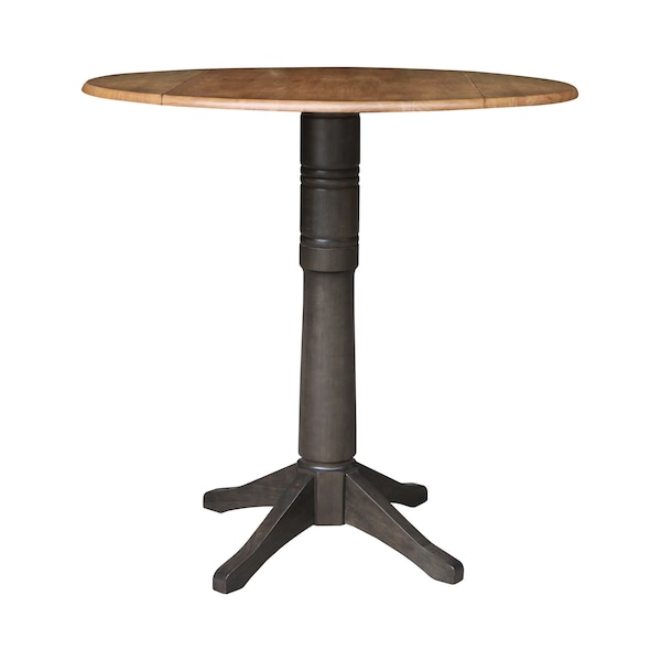 International Concepts Round Round 42 in. Top Dual Drop Leaf Bar Height Pedestal Dining Table in Hickory/Washed Coal, Wood - K45-42DPT-27B-6B-2