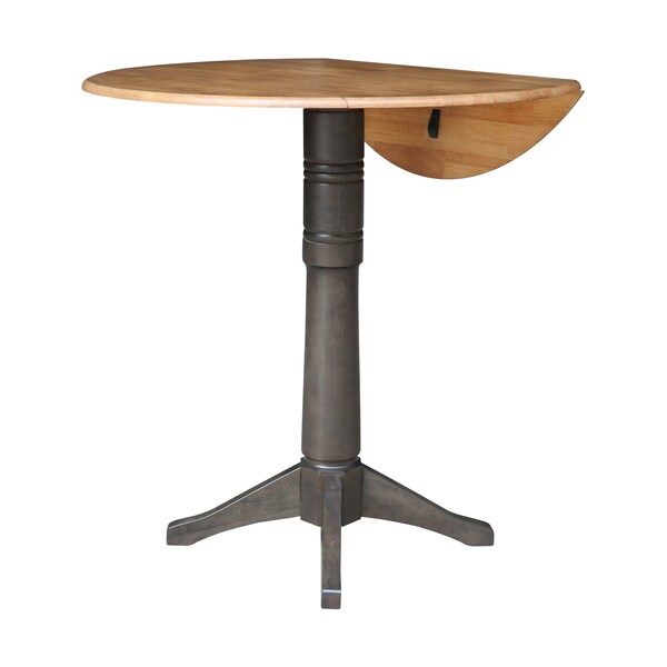 International Concepts Round Round 42 in. Top Dual Drop Leaf Bar Height Pedestal Dining Table in Hickory/Washed Coal, Wood - K45-42DPT-27B-6B-2