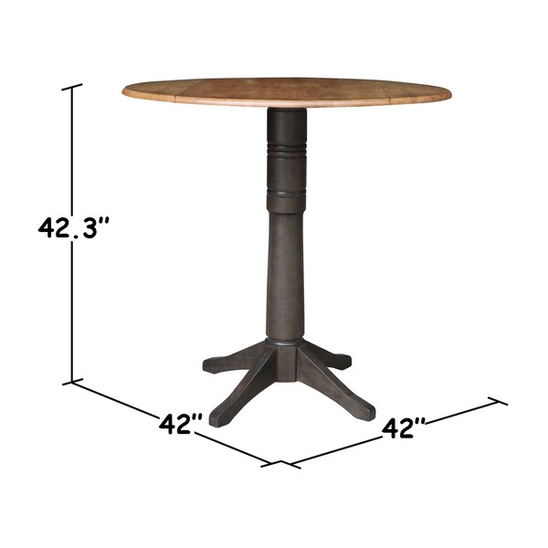 International Concepts Round Round 42 in. Top Dual Drop Leaf Bar Height Pedestal Dining Table in Hickory/Washed Coal, Wood - K45-42DPT-27B-6B-2