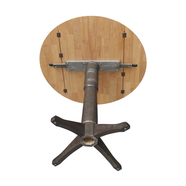 International Concepts Round Round 42 in. Top Dual Drop Leaf Bar Height Pedestal Dining Table in Hickory/Washed Coal, Wood - K45-42DPT-27B-6B-2