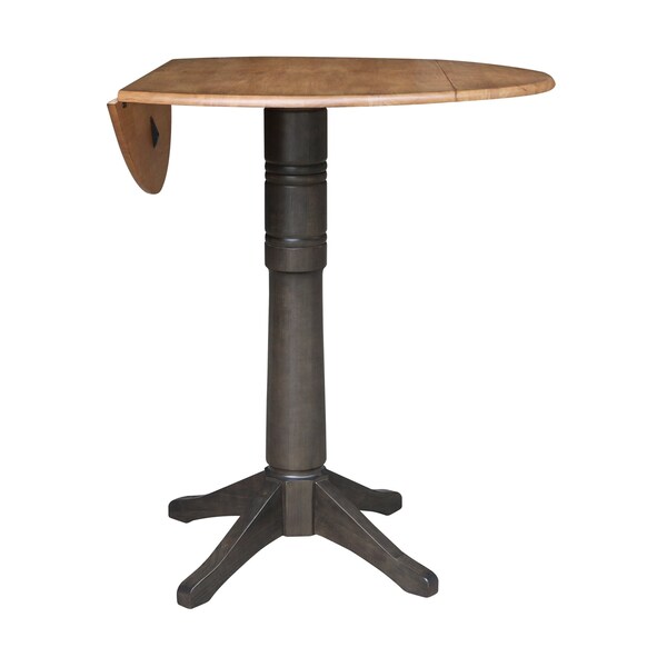 International Concepts Round Round 42 in. Top Dual Drop Leaf Bar Height Pedestal Dining Table in Hickory/Washed Coal, Wood - K45-42DPT-27B-6B-2
