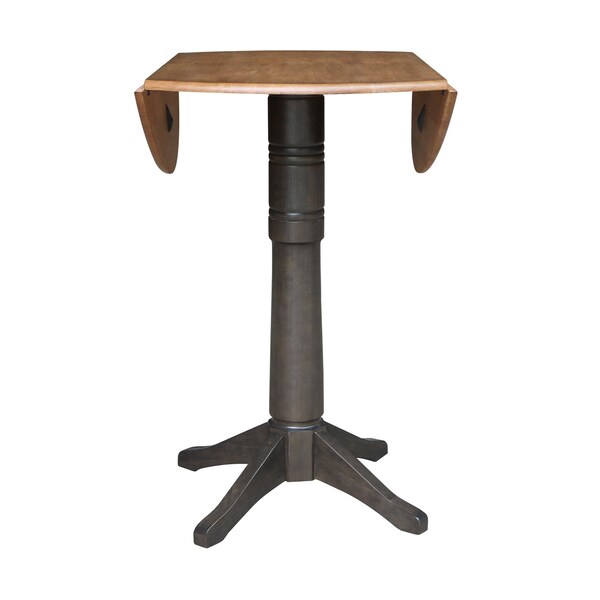 International Concepts Round Round 42 in. Top Dual Drop Leaf Bar Height Pedestal Dining Table in Hickory/Washed Coal, Wood - K45-42DPT-27B-6B-2