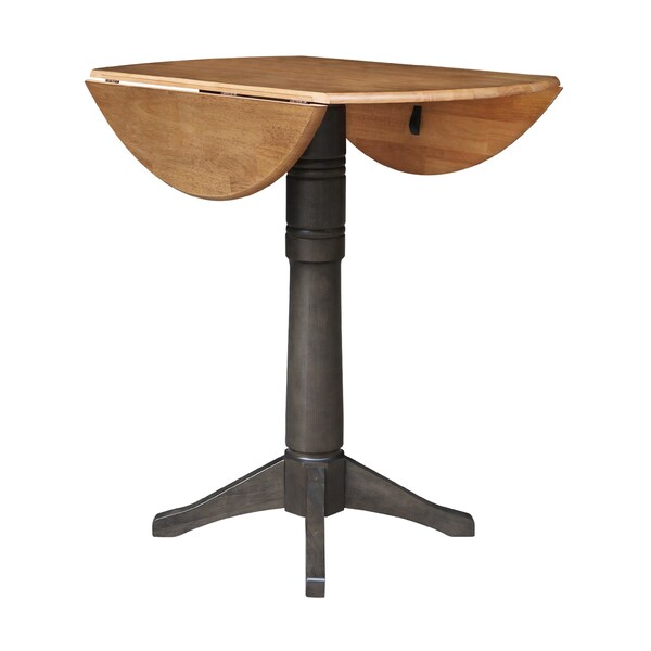 International Concepts Round Round 42 in. Top Dual Drop Leaf Bar Height Pedestal Dining Table in Hickory/Washed Coal, Wood - K45-42DPT-27B-6B-2