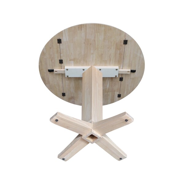 International Concepts 42 in Round Drop Leaf Counter Height Dining Table with 4 Stools in Unfinished - 5 Piece Set - K-42DPT-23B-S6172-4