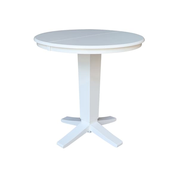 International Concepts 36 in. Solid Wood Round Top Pedestal Table with 12 in. Leaf - 36.1 in.High - Dining Height, White - K08-36RXT-23B-36