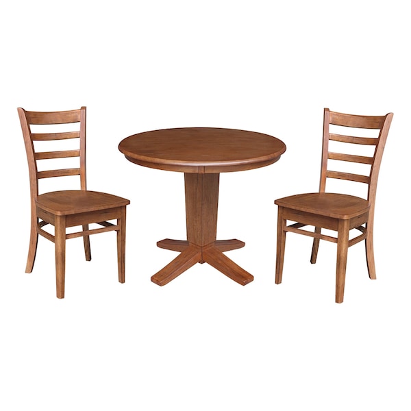 International Concepts 36 in. Solid Wood Round Top Pedestal Dining Table with 2 Chairs in Distress Oak - K42-36RT-23B-C617-2