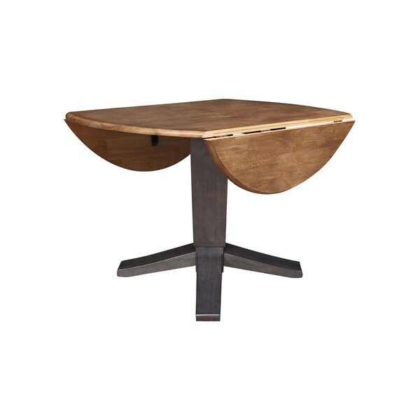 International Concepts 42 in. Solid Wood Round Dual Drop Leaf Dining Pedestal Table - 30.3 in.High in Hickory/Washed Coal - K45-42DPT-23B