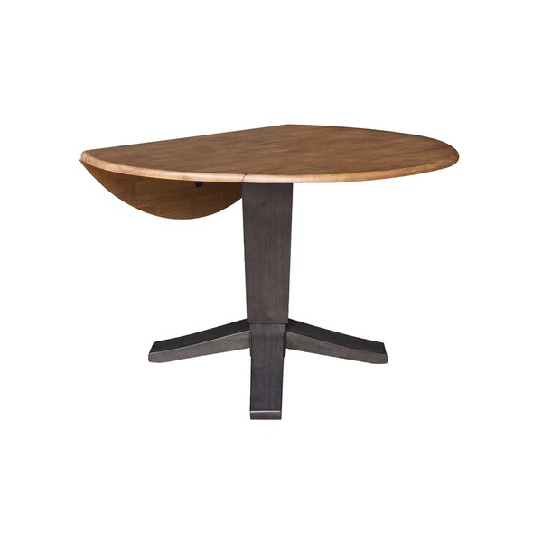 International Concepts 42 in. Solid Wood Round Dual Drop Leaf Dining Pedestal Table - 30.3 in.High in Hickory/Washed Coal - K45-42DPT-23B