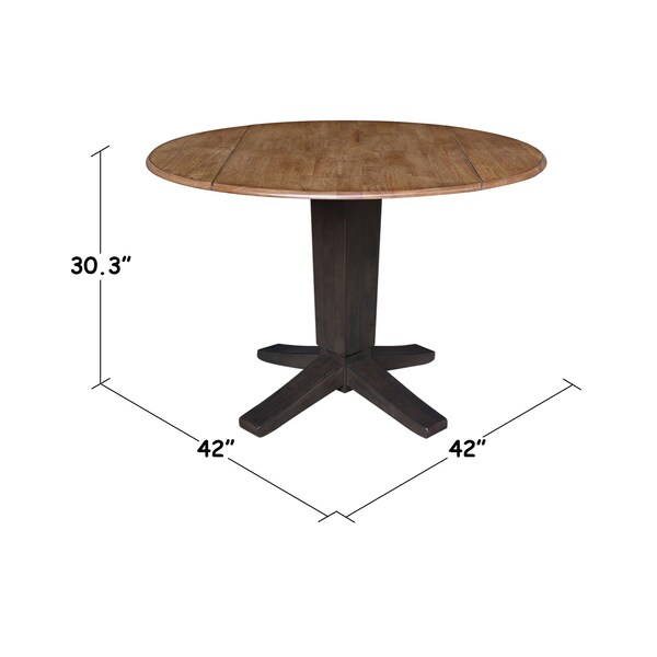 International Concepts 42 in. Solid Wood Round Dual Drop Leaf Dining Pedestal Table - 30.3 in.High in Hickory/Washed Coal - K45-42DPT-23B