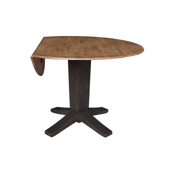 International Concepts 42 in. Solid Wood Round Dual Drop Leaf Dining Pedestal Table - 30.3 in.High in Hickory/Washed Coal - K45-42DPT-23B