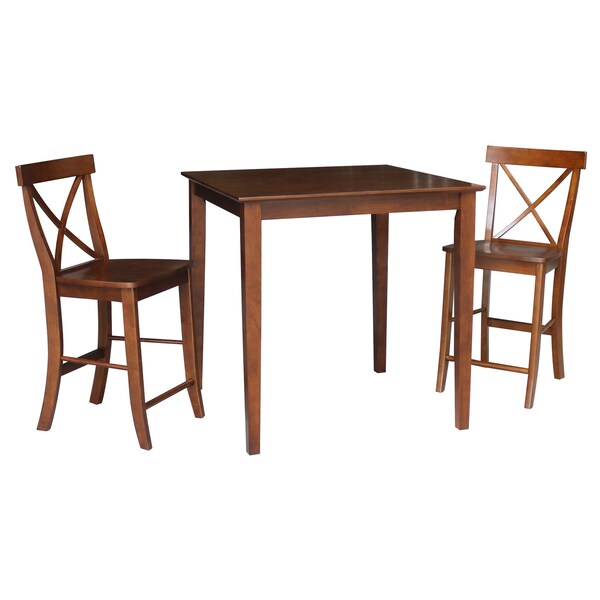 International Concepts 36 in. x 36 in. Counter Height Dining Table w/2 X-Back Stools, 24 in. Seat Height-3 Pc. Dining Set - K581-3636-S6132-2