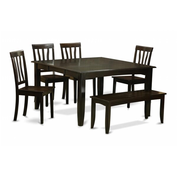 East West Furniture 6 Piece Dining Room Set With Benchtable With Leaf and 4 Dining Chairsplus Bench - PFAN6-CAP-W