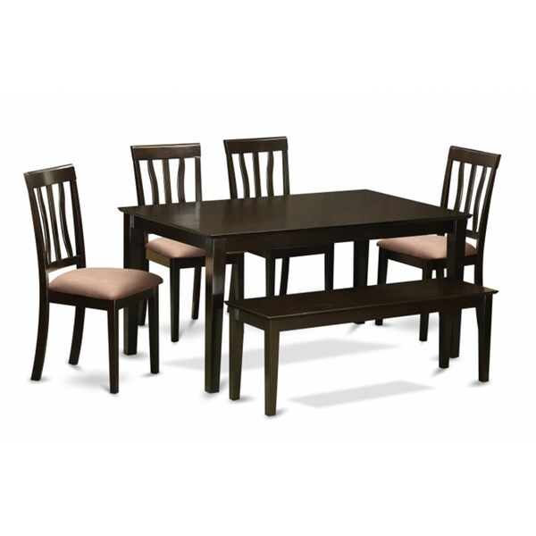 East West Furniture 6 Piece Dining Room Table With Bench Set- Kitchen Table With 4 Chairs Plus A Bench - CAAN6-CAP-C
