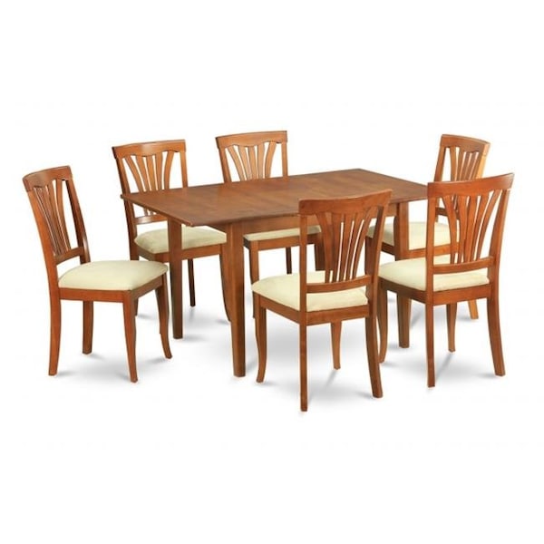 East West Furniture East West Furniture PSAV7-SBR-C 7Pc Set Picasso Table with 12 in butterfly leaf and 6 Avon padded seat chairs - PSAV7-SBR-C