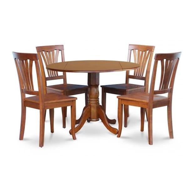 East West Furniture East West Furniture DLAV5-SBR-W 5PC Kitchen Round Table with 2-Drop Leaves and 4 Avon chairs with wood Seat - DLAV5-SBR-W