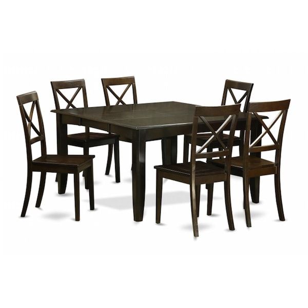 East West Furniture 7 Piece Dining Room Set-Dinette Table With Leaf and 6 Dinette Chairs - PFBO7-CAP-W
