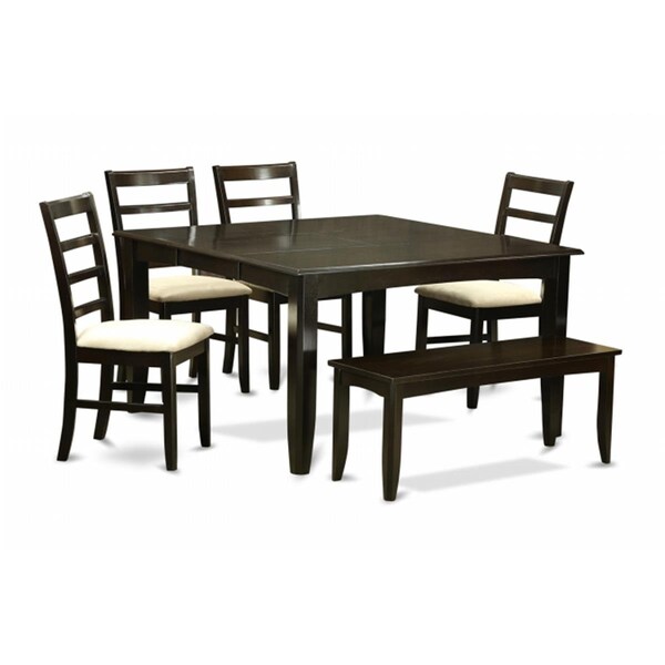 East West Furniture 6 Piece Dining Set With Benchtable With Leaf and 4 Kitchen Dining Chairsplus Bench - PARF6-CAP-C