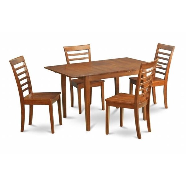 East West Furniture East West Furniture PSML5-SBR-W 5Pc Set Picasso Table with 12 in extension leaf and 4 wood seat chairs - PSML5-SBR-W