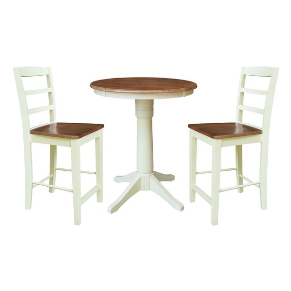 Whitewood Industries Rectangular Fixed Top Table W/ 2 Stools, 30 in W, 35.1 in L, 30 in H, Parawood, Hickory/Shell - K79-30RT-27B-S402-2