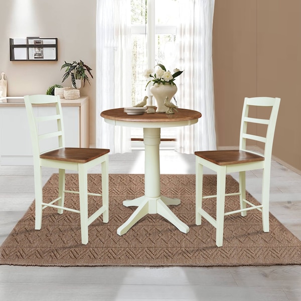 Whitewood Industries Rectangular Fixed Top Table W/ 2 Stools, 30 in W, 35.1 in L, 30 in H, Parawood, Hickory/Shell - K79-30RT-27B-S402-2