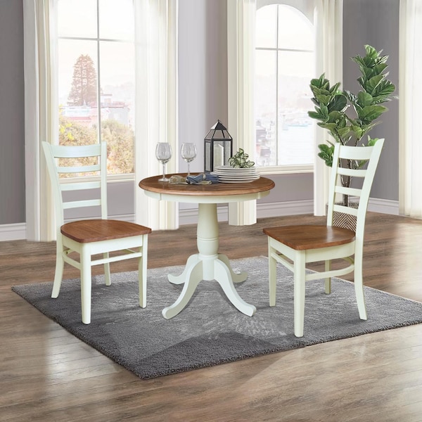 Whitewood Industries Rectangular Fixed Top Table W/ 2 Chairs, 30 in W, 29.9 in L, 30 in H, Parawood, Hickory/Shell - K79-30RT-C617-2