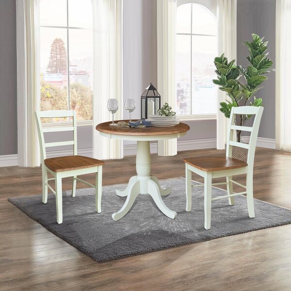 Whitewood Industries Rectangular Fixed Top Table W/ 2 Chairs, 30 in W, 29.9 in L, 30 in H, Parawood, Hickory/Shell - K79-30RT-C2-2