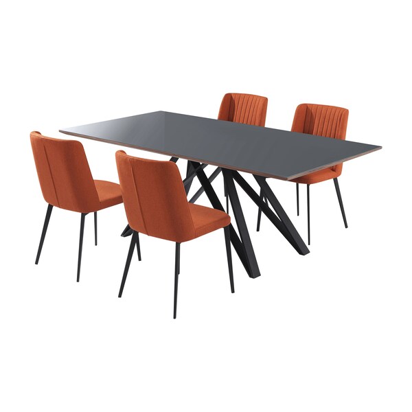 Armen Living Maine Contemporary Gray Glass 5 Piece Metal Dining Set - SETURDIMAOR