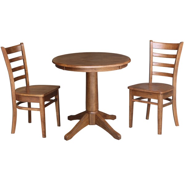 International Concepts Round 30 in Rd Top Pedestal Table, 2 Emily Chairs, Distressed Oak, 30 in W, 30 in L, 29.9 in H - K42-30RT-27B-C617-2