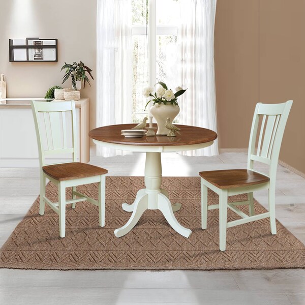 Whitewood Industries Rectangular Fixed Top Table W/ 2 Chairs, 36 in W, 29.1 in L, 36 in H, Parawood, Hickory/Shell, 3 - K79-36RT-C10-2