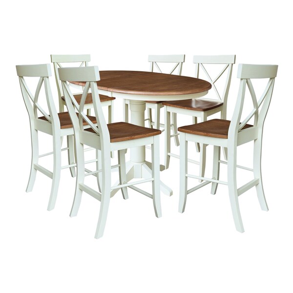 Whitewood Industries Rectangular Extension Dining Table W/ 6 Counter Height Stools, 36 in W, 30.1 in L, 48 in H, 7 - K79-36RXT-27-S6132-6