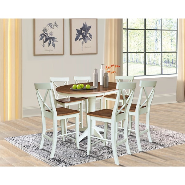 Whitewood Industries Rectangular Extension Dining Table W/ 6 Counter Height Stools, 36 in W, 30.1 in L, 48 in H, 7 - K79-36RXT-27-S6132-6