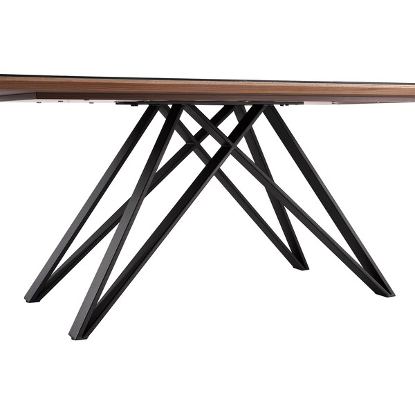 Armen Living Urbino Mid-Century Dining Table in Matte Black Finish with Walnut and Dark Gray Glass Top - LCURDIBL
