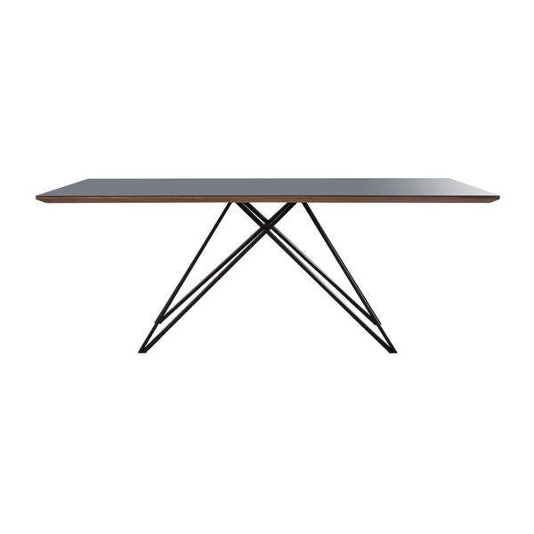 Armen Living Urbino Mid-Century Dining Table in Matte Black Finish with Walnut and Dark Gray Glass Top - LCURDIBL