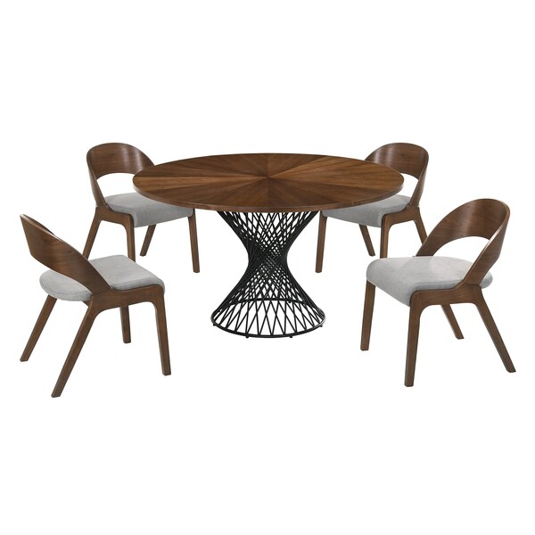 Armen Living Cirque and Polly 5 Piece Walnut Round Dining Set - SETCQDIWA5C