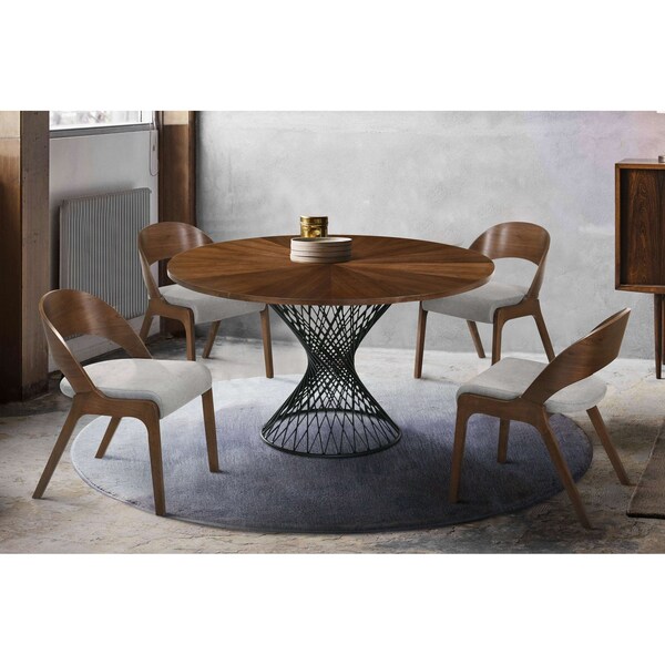Armen Living Cirque and Polly 5 Piece Walnut Round Dining Set - SETCQDIWA5C