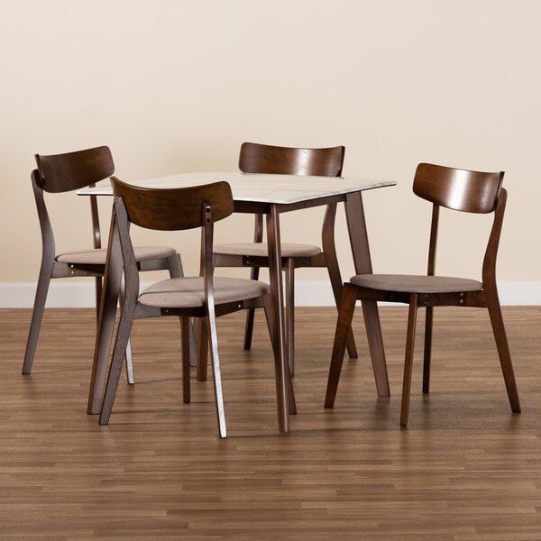 Baxton Studio Reba Mid-Century Light Beige Fabric and Walnut Brown Finished Wood 5-PC Dining Set - 180-10813-11082-ZORO